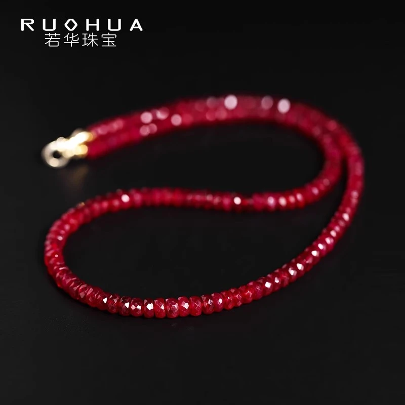 珠宝暮光=大颗粒鸽血红宝石项链女18K金锁骨链彩宝串链颈饰