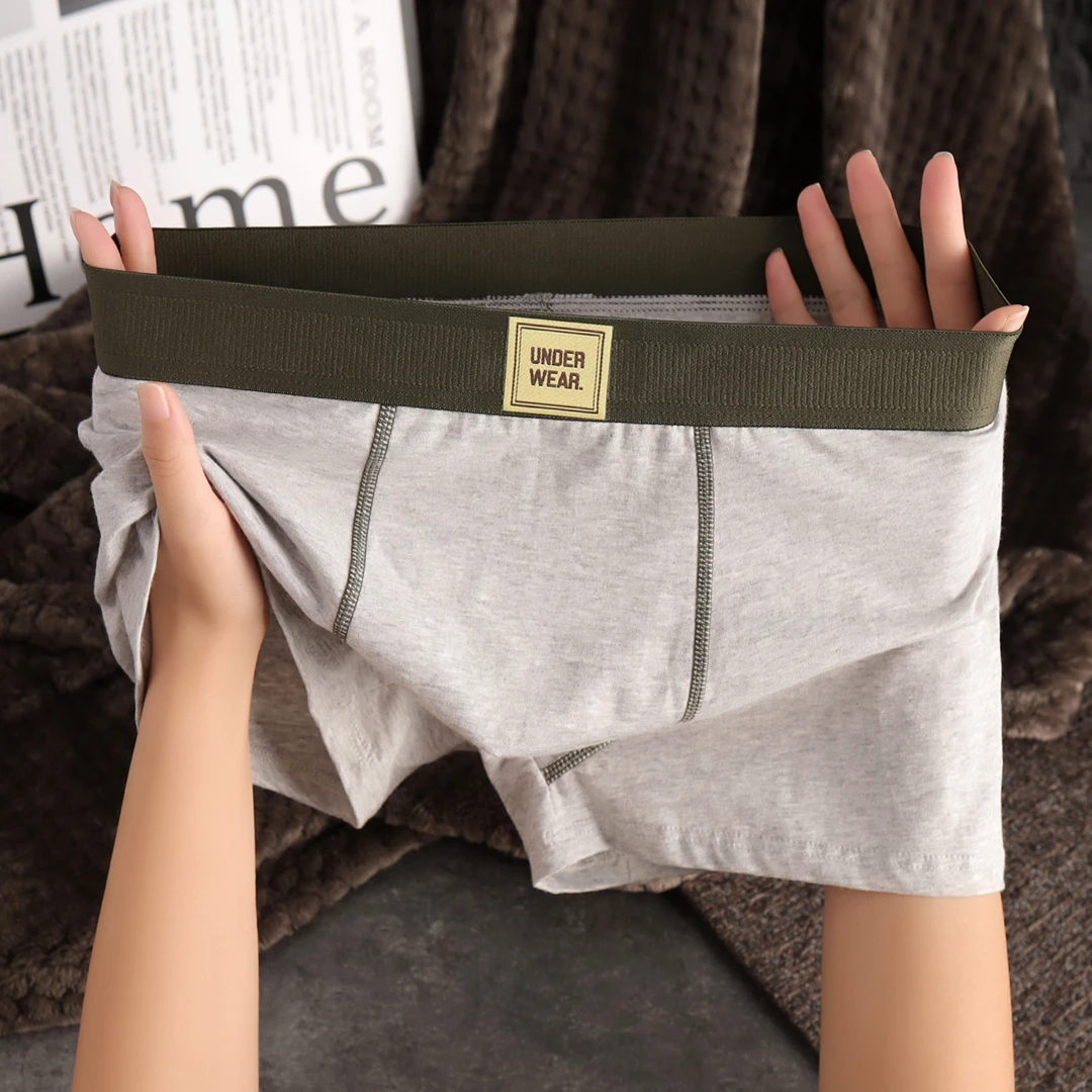 简约时尚男士棉质内裤潮流新款青少年舒适透气平角裤中腰四角裤