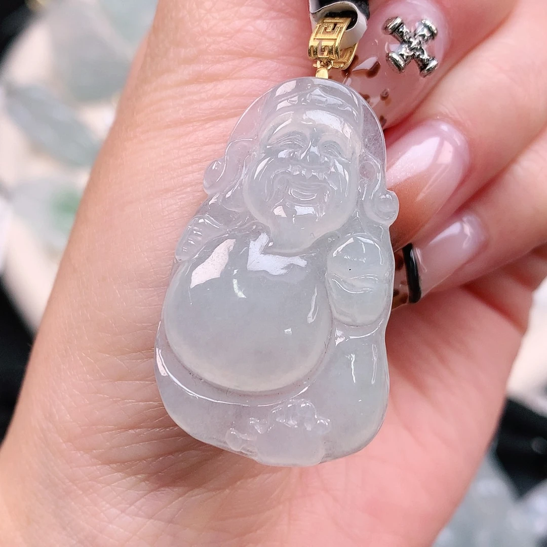 翡翠颈饰18K金镶嵌冰财神45.5、38、24、5.8