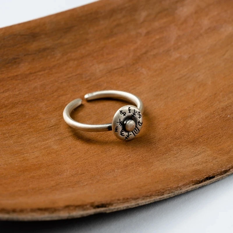 925银戒指 【鑫语】S925复古银小转盘开口戒指