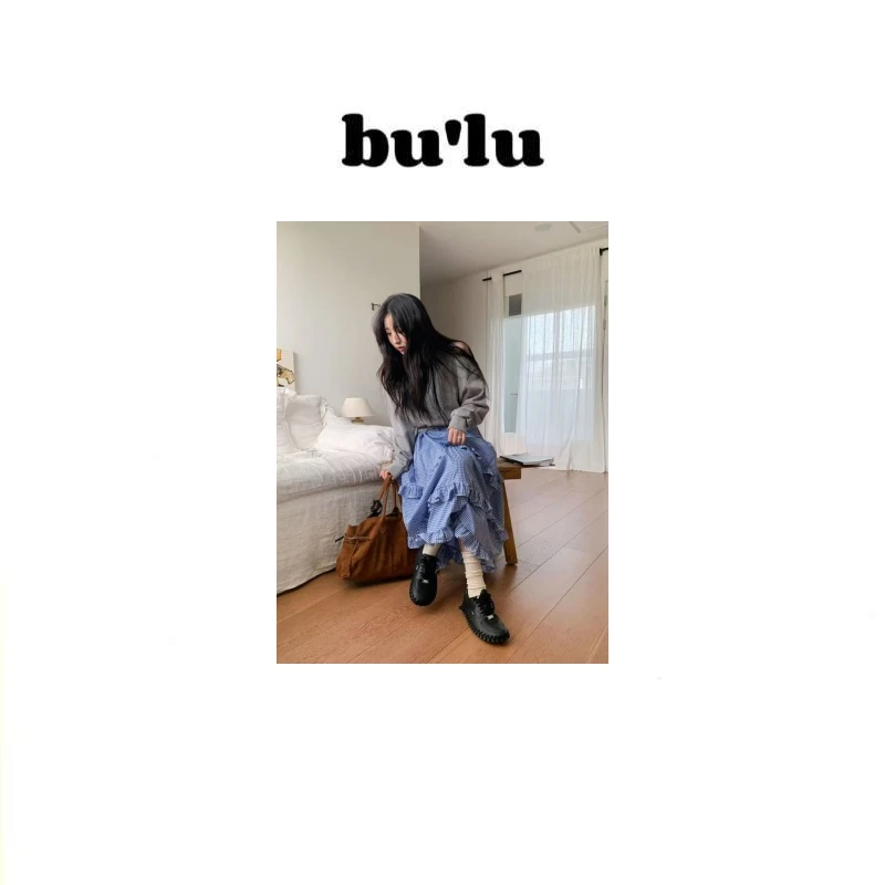 bu'lu “岛屿海洋”2025韩系早春新款花边高腰A字半身裙女