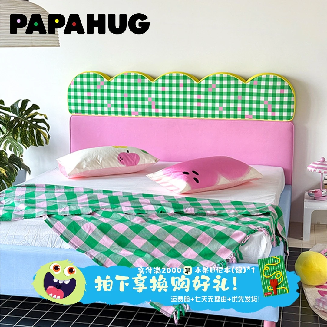 PAPAHUG 卧室实木床软包像素花园1.8米布艺主卧大床架复古双人床