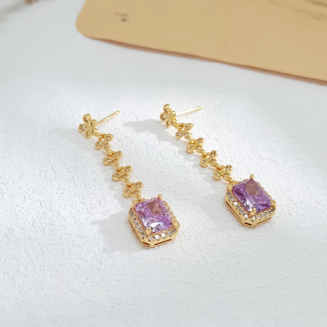 铜合金合成锆石耳饰 VWVB-009539【紫穹之泪】耳饰百搭简约气质