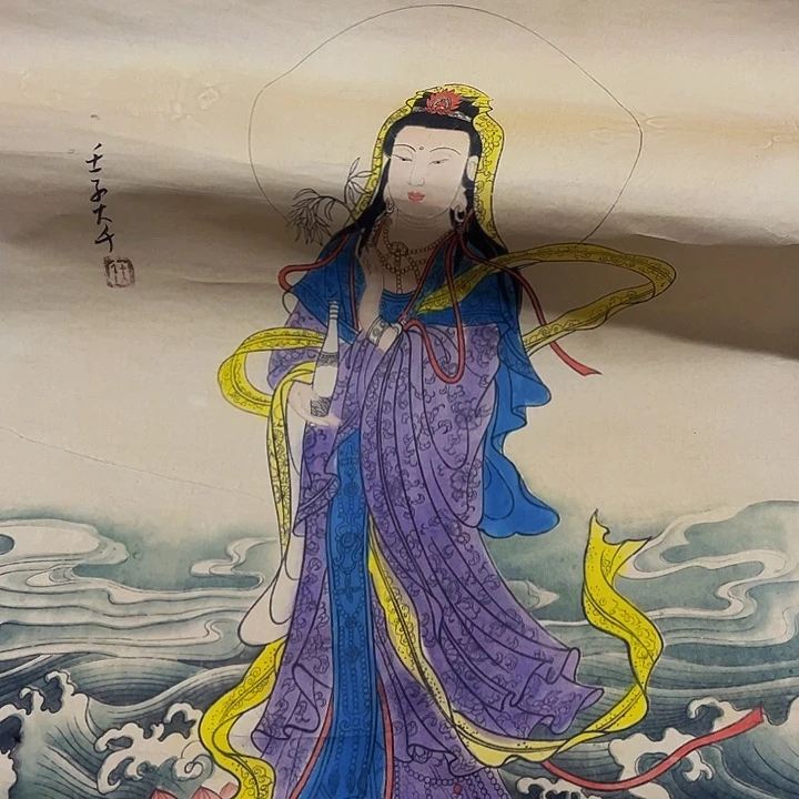 摆件，轴坏，破损，水渍都是正常张大千款