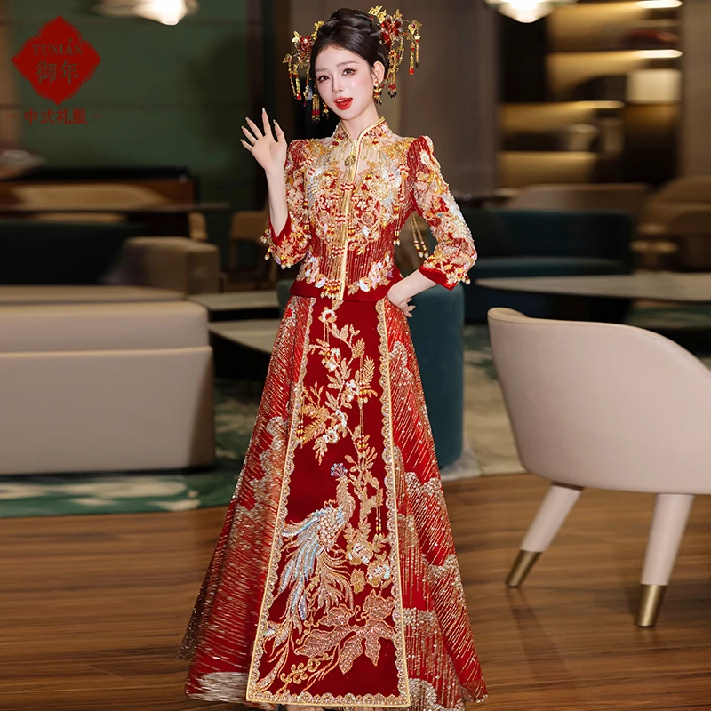 重工爆闪秀禾服2025新款奢华新娘结婚嫁衣中式凤冠霞帔修身出阁服