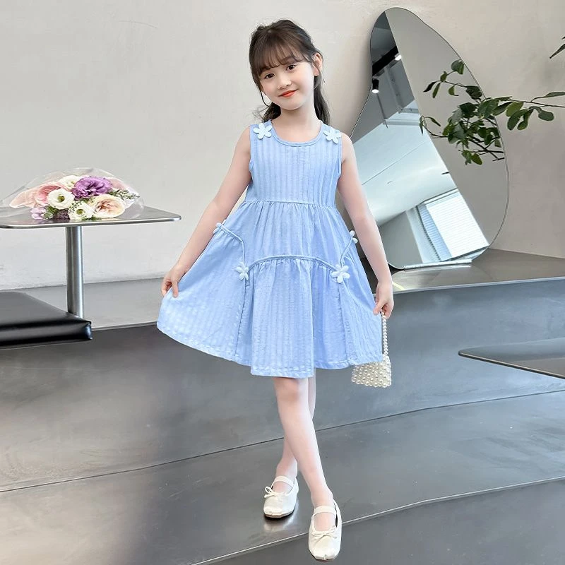 【立体小花公主裙】女童裙子夏季中大童无袖背心裙儿童连衣裙