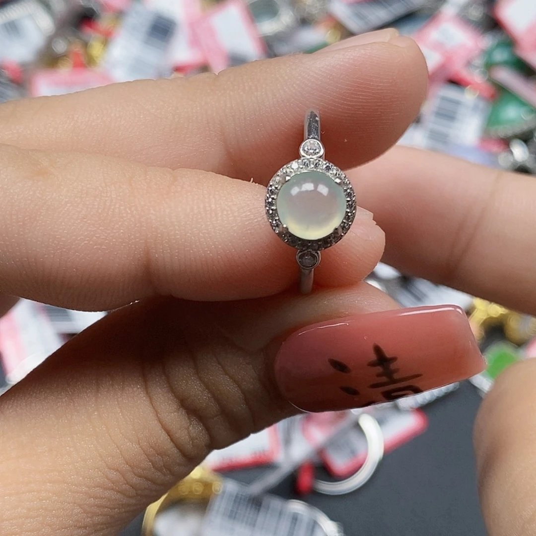 翡翠银S925镶嵌戒指天然A货缅甸翡翠