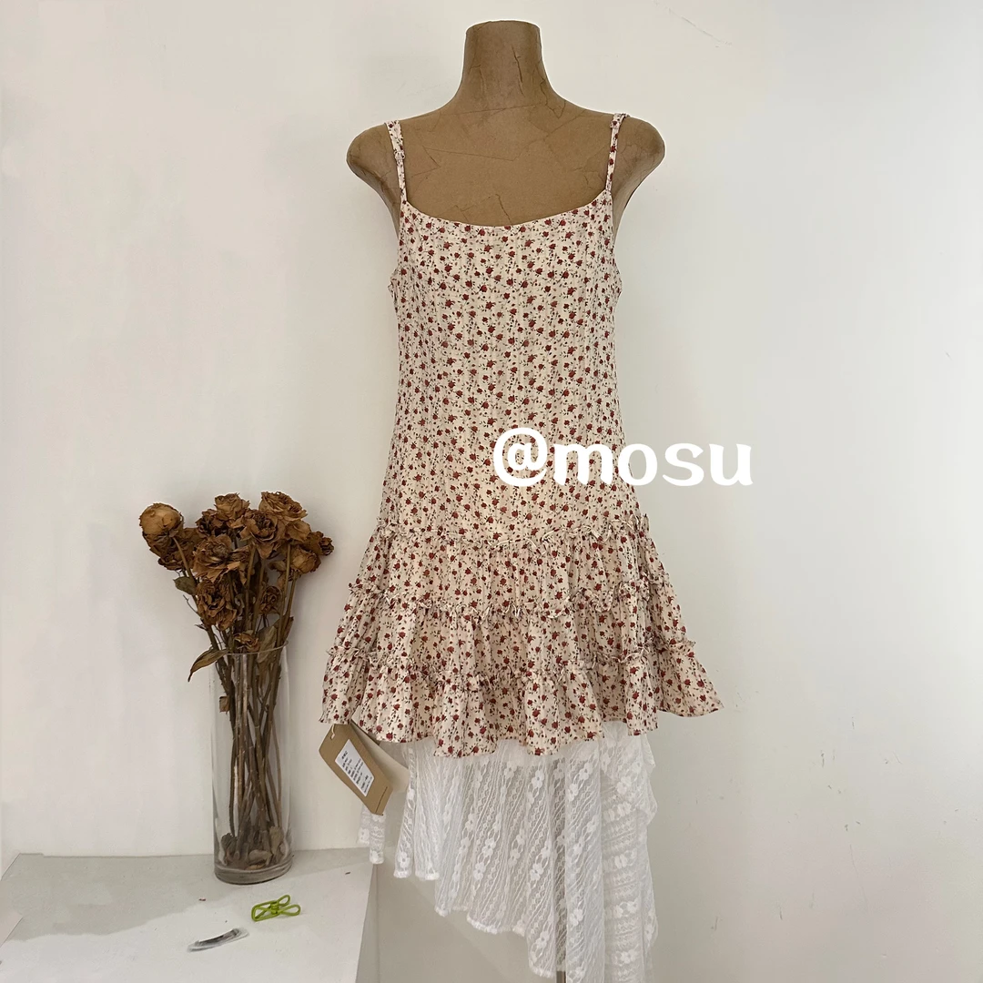 901003（mosu.新款）韩版洋气时尚气质碎花吊带连衣裙