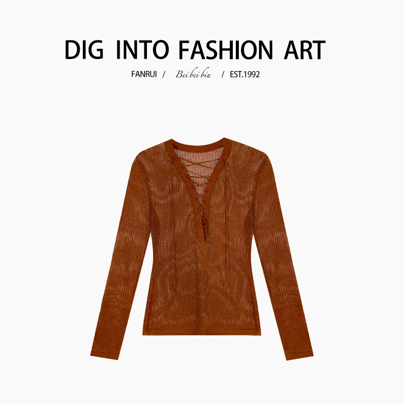 FANRUI/泛芮「高岭之花 」复古v领不规则设计感针织衫女上衣B9994