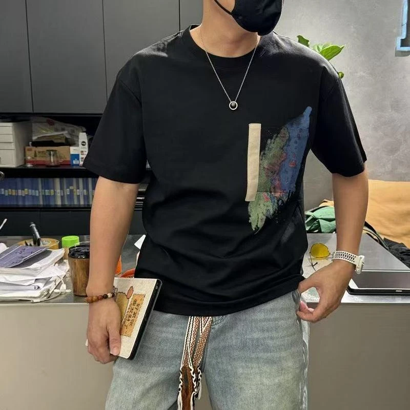 2025新款涂鸦印花时尚男士T恤圆领百搭休闲打底半袖潮流短袖t爆款
