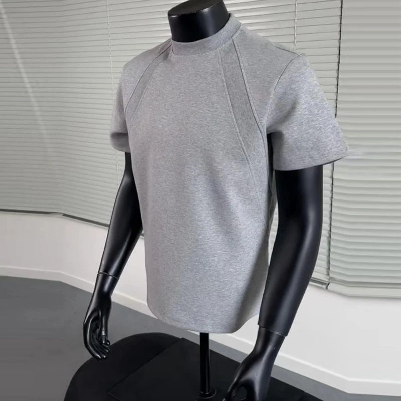 短袖T恤男士2025夏季新款重磅高级感纯棉拼接抗皱硬挺打底衫男装