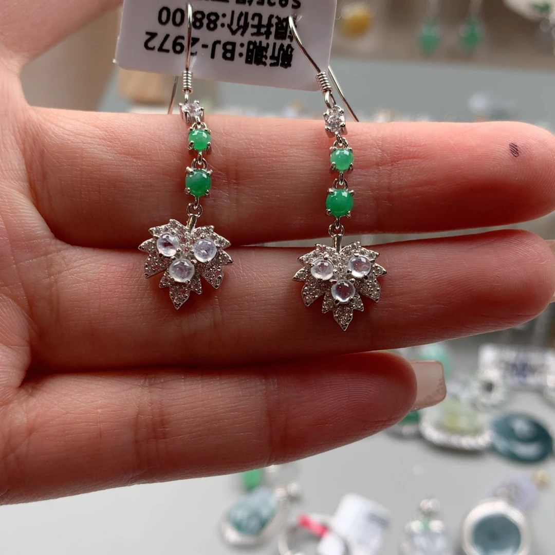 翡翠银S925镶嵌颈饰耳钉33