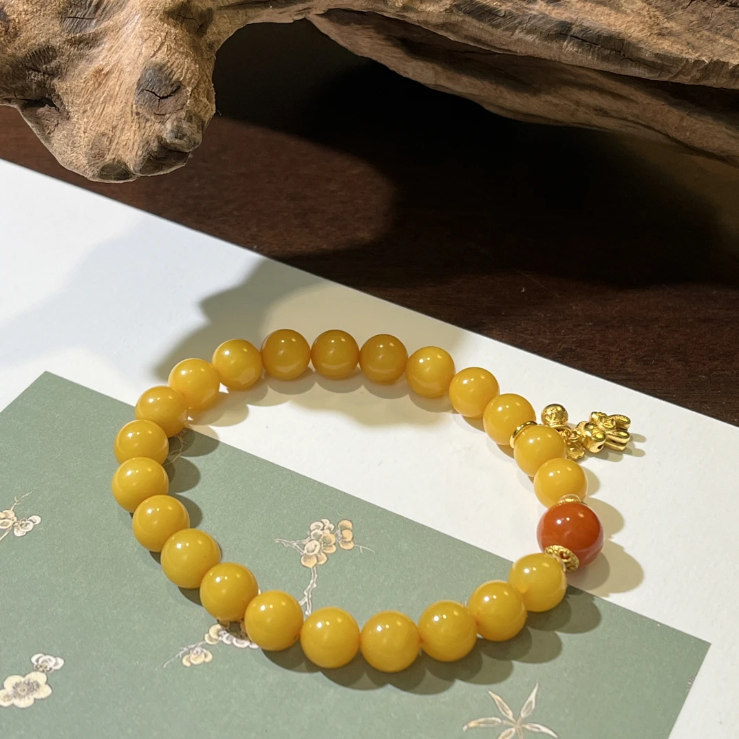 马上有钱花 国风天然蜜蜡手串 珠径7.5+多样性发其一