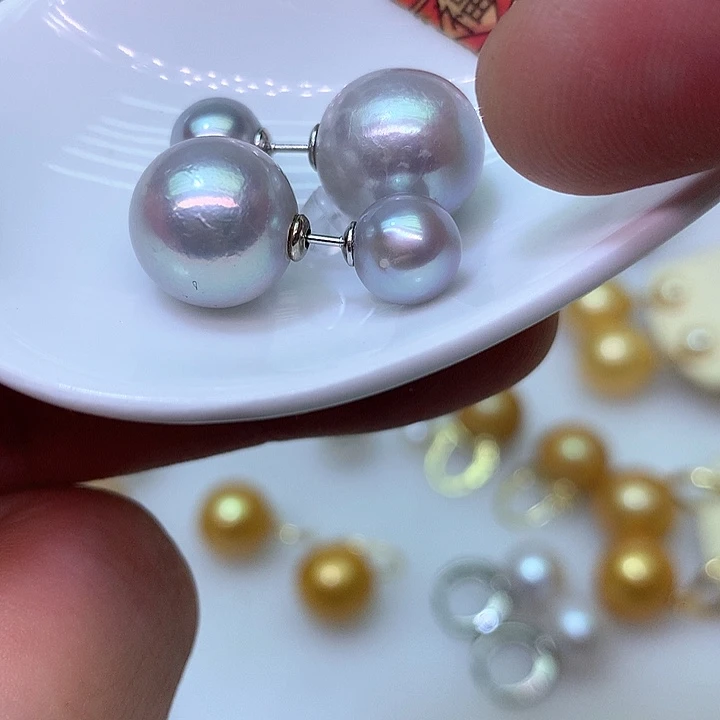 银S925镶嵌耳饰淡水珍珠