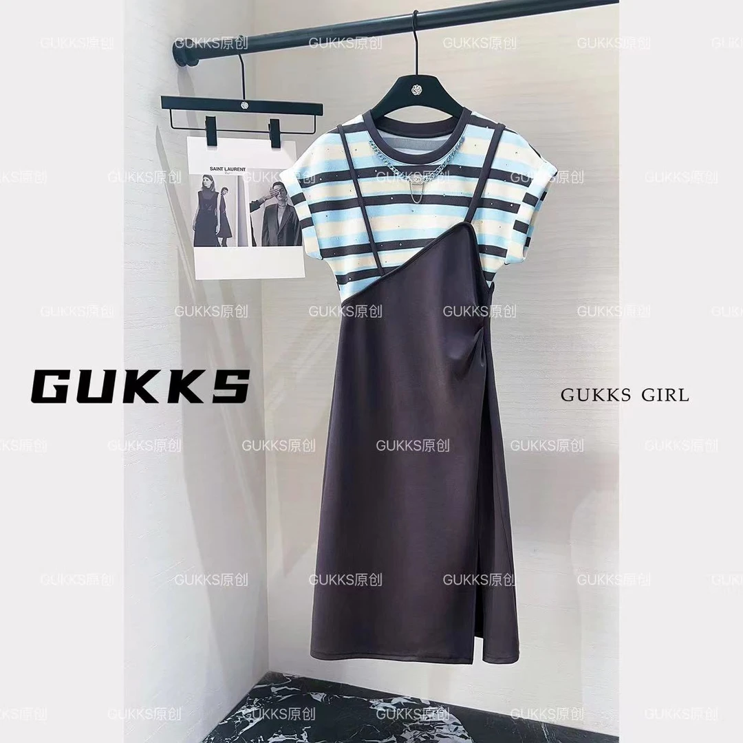 GUKKS夏季时尚吊带拼接显瘦气质连衣裙GK113