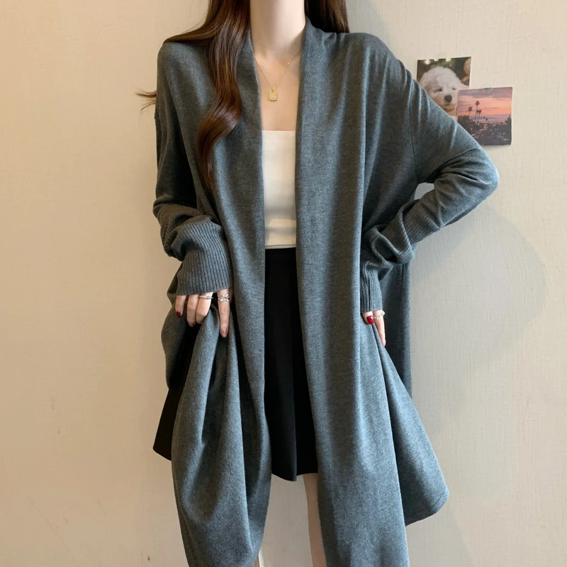 大码外套披肩中长款百搭针织开衫女秋季胖妹妹显瘦高级感气质上衣