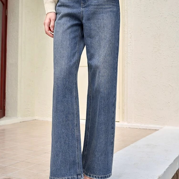 K641619牛仔裤 香影阔腿牛仔裤女高腰春季新款深蓝色