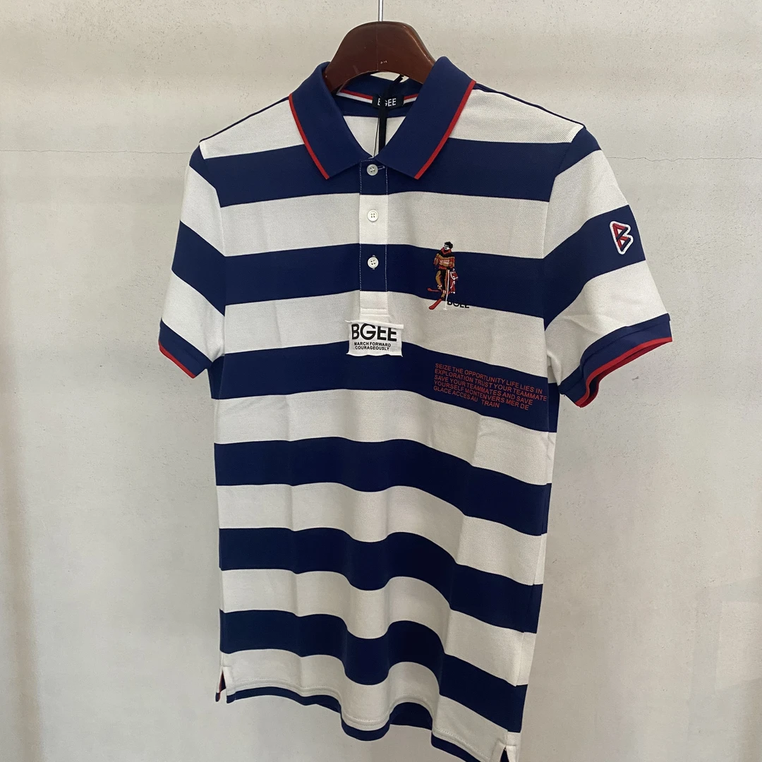 【BGEE】滨崎春夏新款条纹图案圆领休闲男款经典轻奢POLO1020C4067