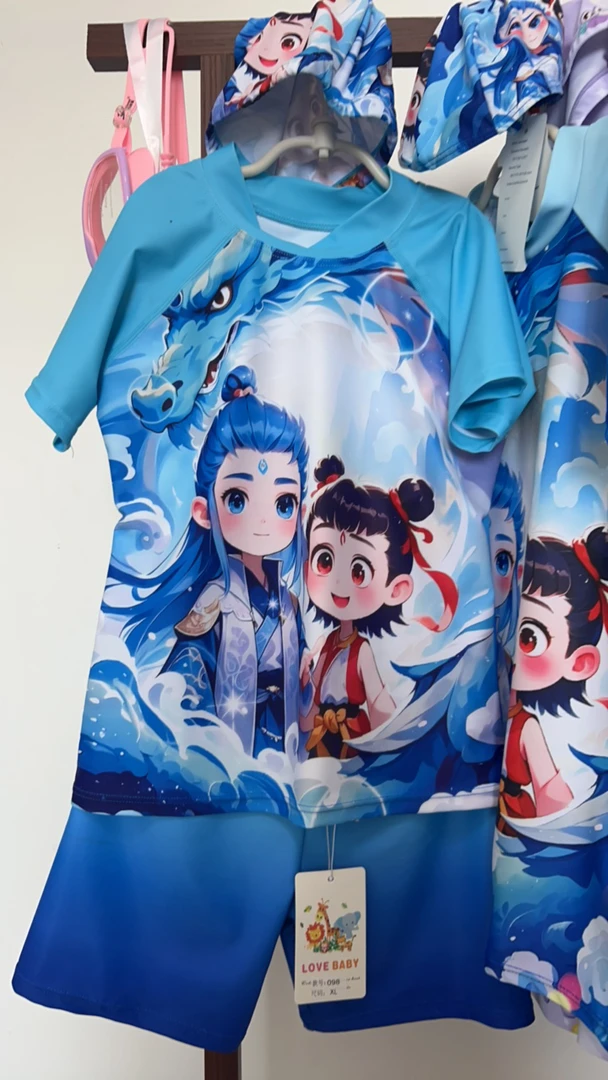 儿童哪吒泳衣分体三件套 2025最新款式