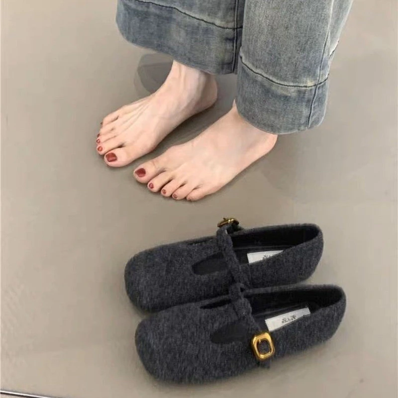 2025秋季新款毛毛鞋女外穿单鞋女法式仙女风芭蕾平底玛丽珍鞋女