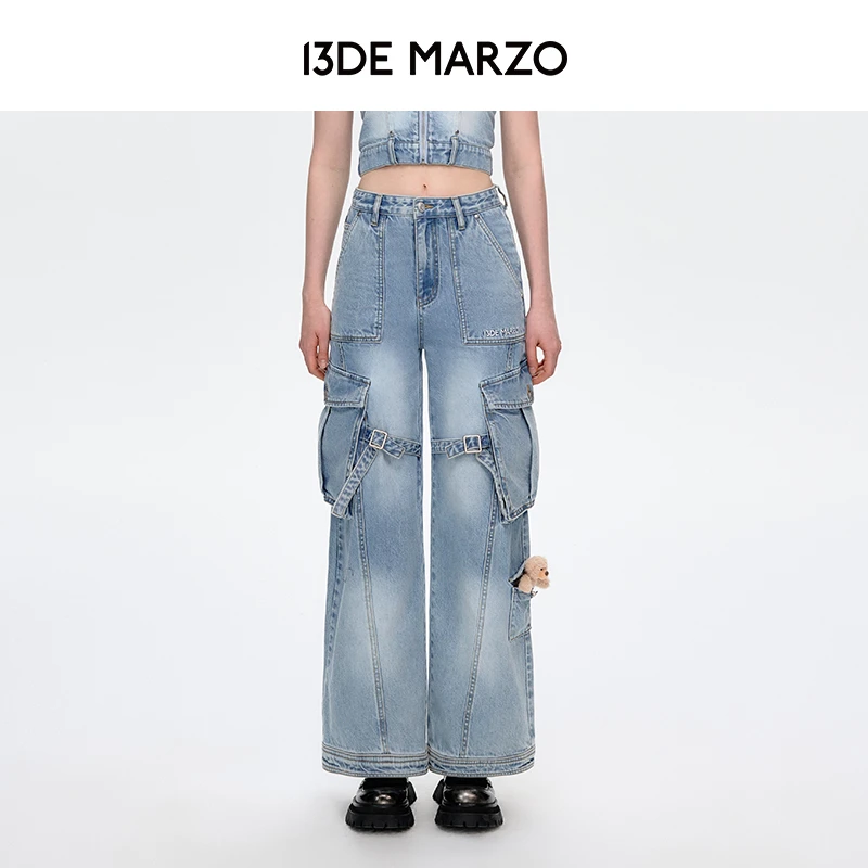 13DE MARZO女士 25春夏新款牛仔工装裤个性街头宽松百搭直筒裤