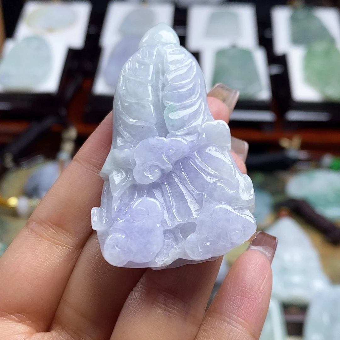 翡翠未镶嵌颈饰紫白菜,百事来财