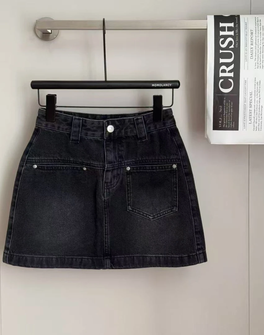 DS【弥雾牛仔】特调色!立体朦胧柔雾感不对称口袋高腰牛仔半裙