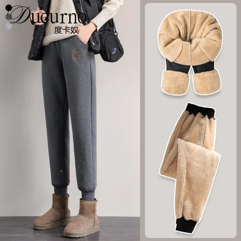 加绒运动裤女秋冬季加厚卫裤宽松束脚裤子休闲外穿保暖棉裤高腰20