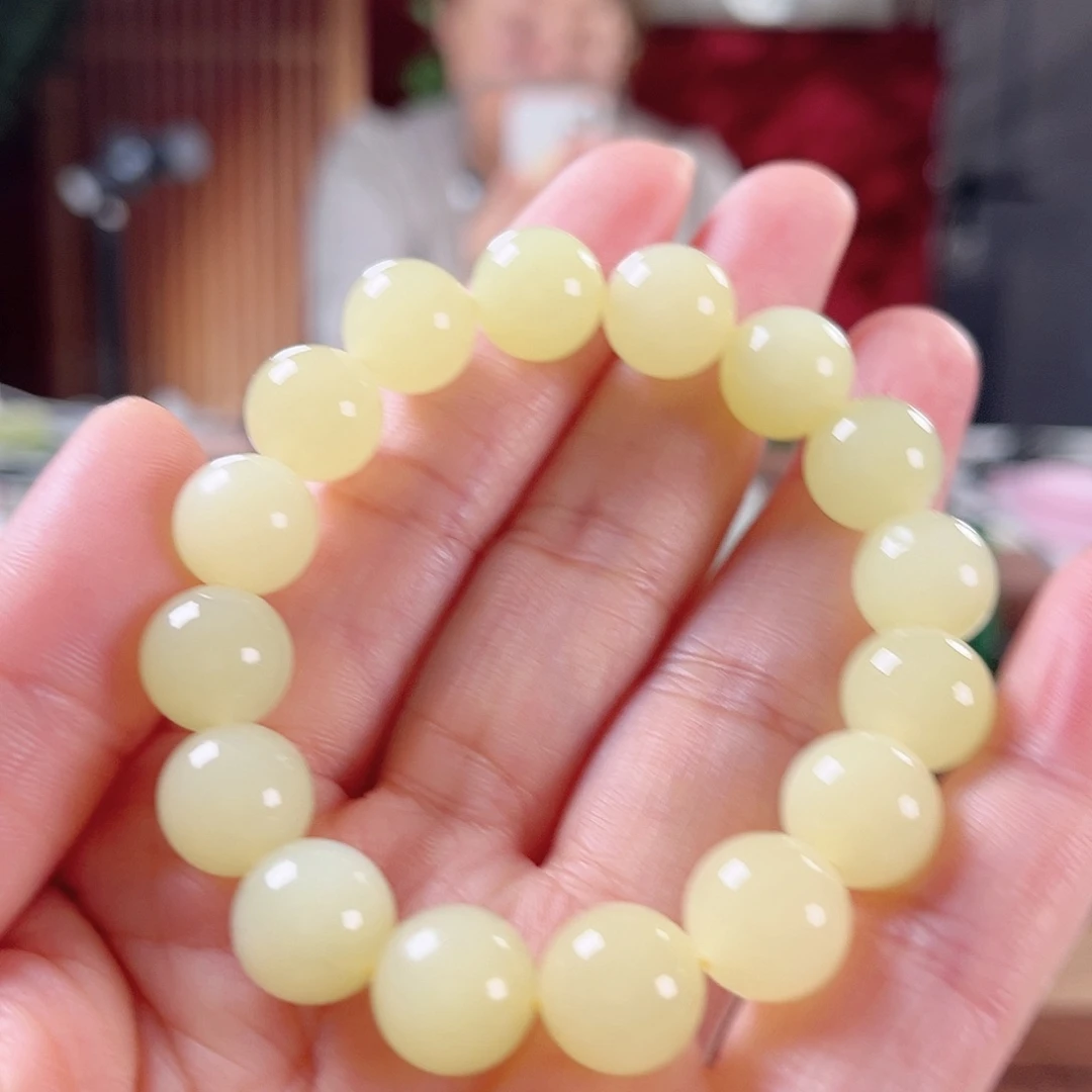 和田玉手链未镶嵌新疆和田玉黄口圆珠
