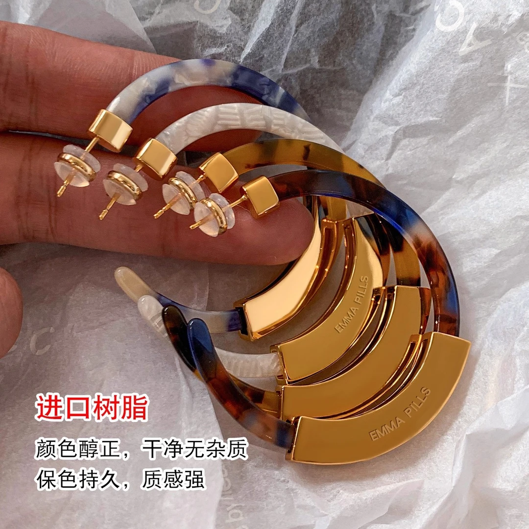 黄铜合成锆石耳饰 欧美夸张C形耳圈豹纹耳环女小众高级感耳钉2326