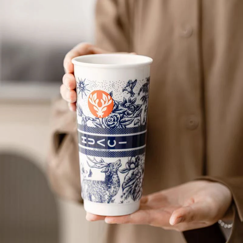 霸王麋鹿个人杯办公用大水杯陶瓷可乐杯喝水杯国风茶杯g2617