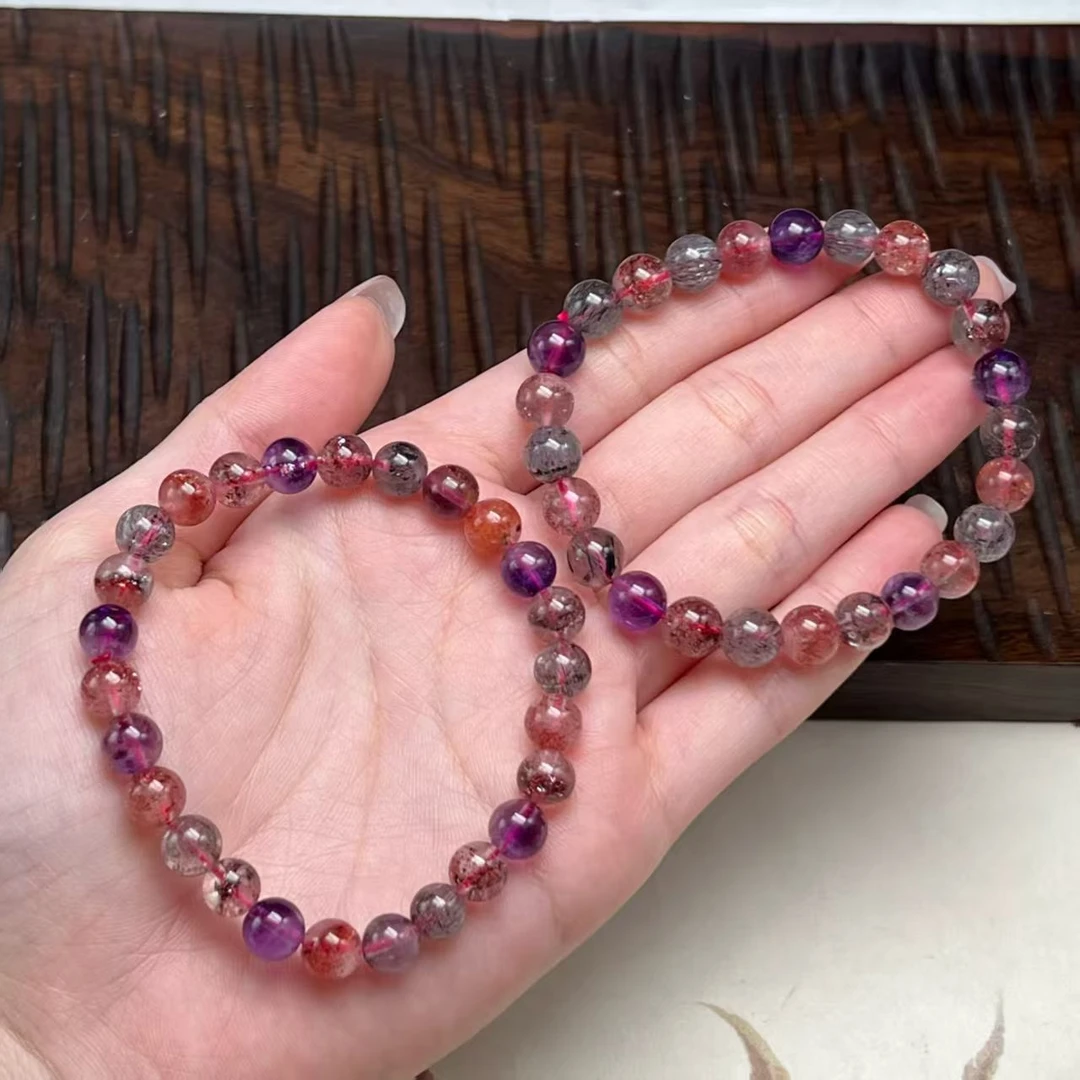 【北野珠宝】天然水晶超七手串B249H-1多样性发一7mm