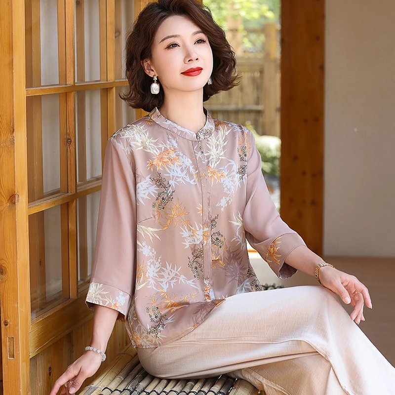 香云纱桑蚕丝套装2025夏季新款中式高端国风大气中老年薄款两件套