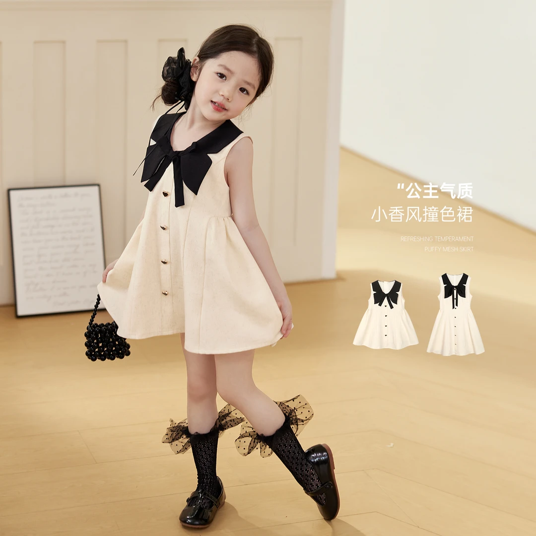 Okids 小雪亲子高端定制 宝宝翻领连衣裙2025夏儿童裙子 OS534146