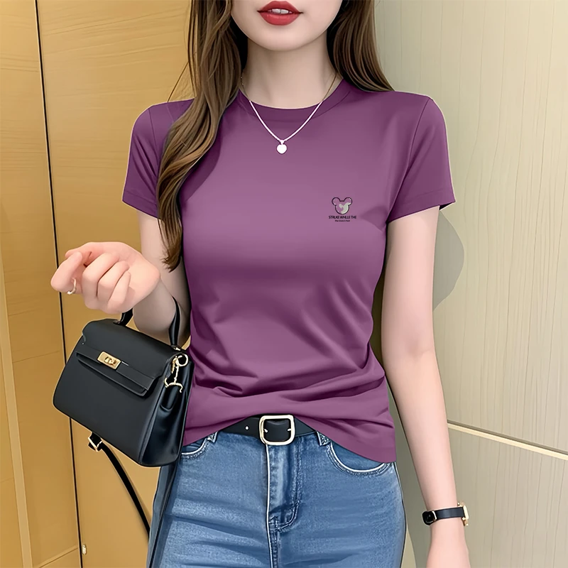 韩版夏季T恤短袖女士显瘦宽松中年减龄圆领时尚洋气休闲新款上衣