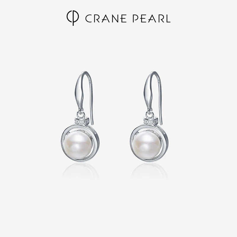 【优选】京润珍珠蔻润系列 慕语 925银淡水珍珠耳钩7-8mm馒头形白色