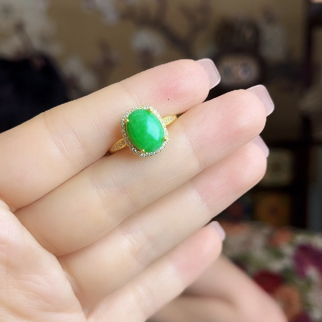 翡翠银S925镶嵌颈饰戒指