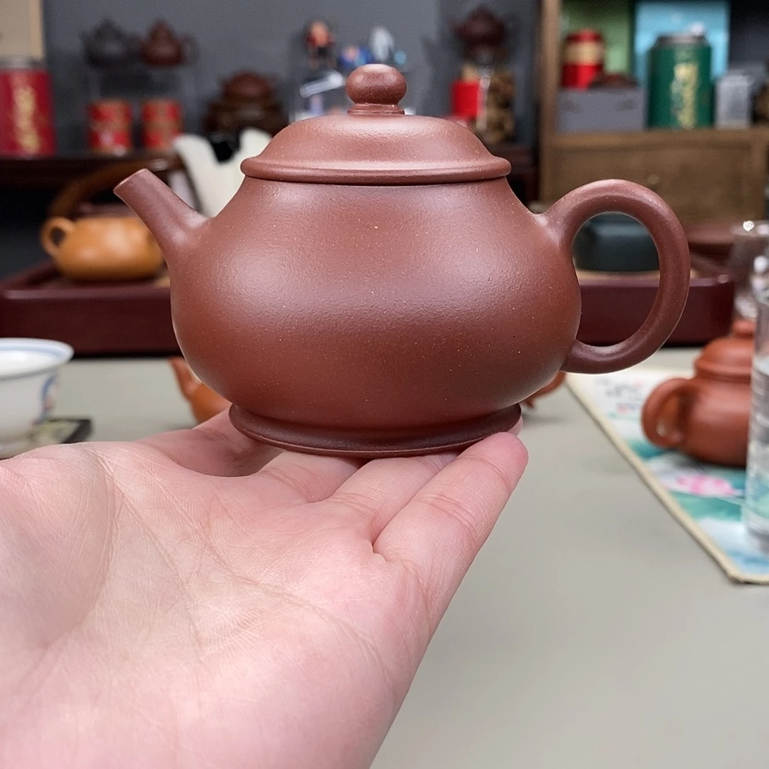 紫砂茶壶羊角山紫泥莲池古式160cc