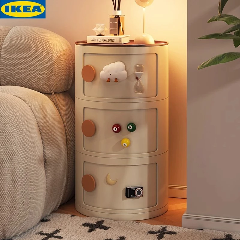 IKEA宜家圆形卧室床头创意柜子儿童小型边几窄侧边收纳塑料置物架