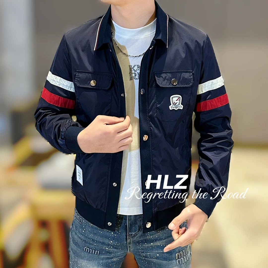 2025男士春季新款时尚休闲拼接爆款潮流印花时尚百搭翻领夹克外套