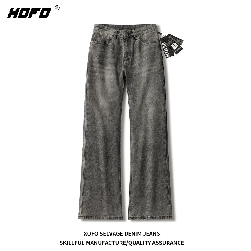 2025年新款宽松微喇设计感高街黑灰男士垂感牛仔裤秋季潮流新款