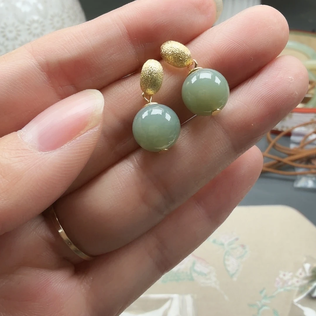 和田玉银S925镶嵌耳饰2