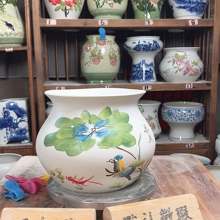 陶瓷钱袋子荷花鸟新款新款陶瓷