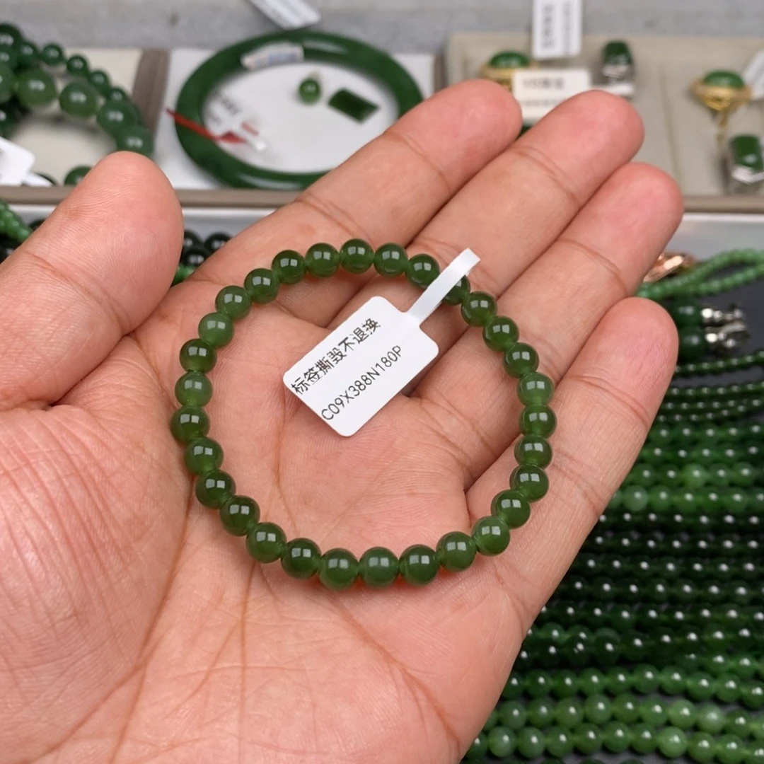 未镶嵌手串和田玉（碧玉）刘**，6m m