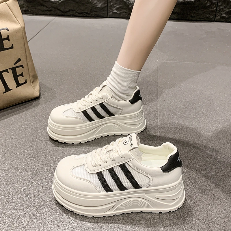 啄木鸟小白鞋女单网2025夏季新款厚底百搭增高休闲鞋爆款松糕板鞋