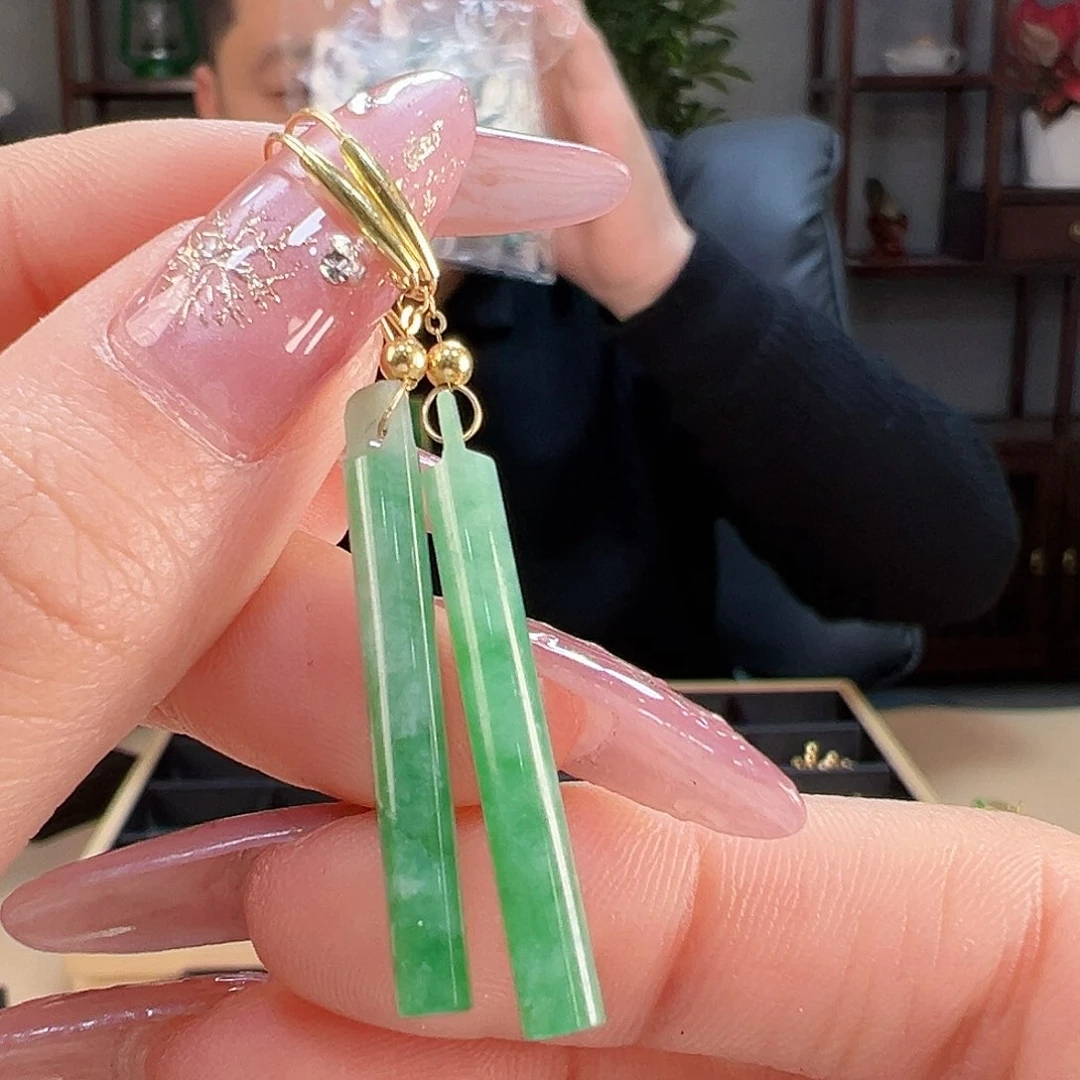 翡翠耳饰18K金镶嵌耳环20