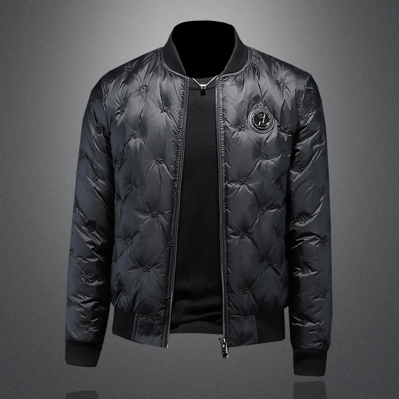 巴康波劳白鸭绒羽绒服男士短款棒球领外套轻薄潮流冬季新款薄款男