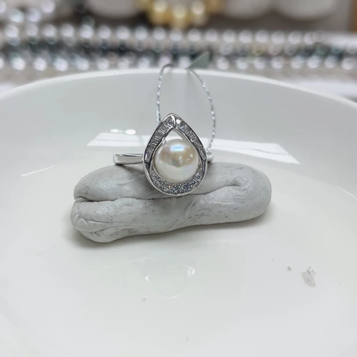 银S925镶嵌戒指海水珍珠7-8mm7号