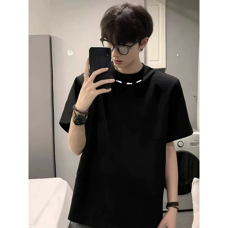 300g重磅短袖手工订制钢标cleanfit纯棉T恤美式学生黑色百搭T潮流