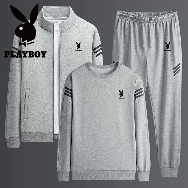 花花公子运动套装男春秋季2025新款休闲卫衣套装大码运动服三件套
